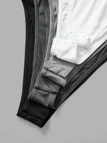 SHEIN BASICS 4件組女款純色針織圓領短袖修身連身衣 夏季服飾 日常辦公穿搭 黑色 灰色 淺灰色 白色 基本款 內斂 - 灰色 - 查看 6