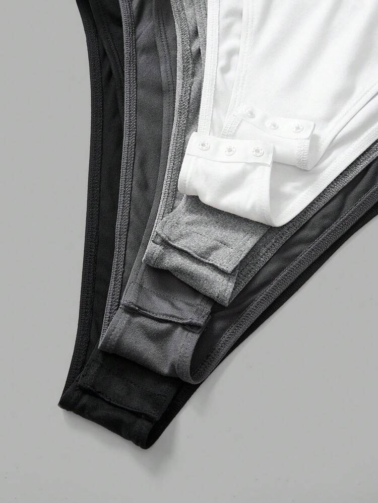 SHEIN BASICS 4件/組 女款素色針織圓領短袖貼身連身衣 夏季服飾 - 灰色 - 查看 5