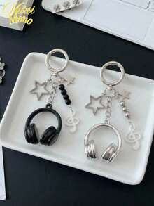 Muroi Mono 1pc/2pcs Fashion Sweet Cool Earphone Shaped Key Chain, Multi Functional Pendant For  Phone & Bag. Simple Stylish Commute Accessory, Cute Key Holder. - Multicolor - View 1