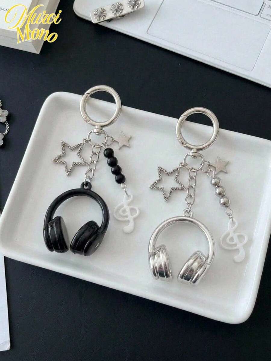 Muroi Mono 1pc/2pcs Fashion Sweet Cool Earphone Shaped Key Chain, Multi Functional Pendant For Phone & Bag. Simple Stylish Commute Accessory, Cute Key Holder. - Multicolor - View 1