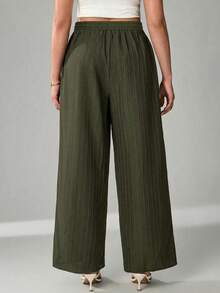 SHEIN Tall CURVE 大码休闲百搭通勤纯色宽松裤 - 軍綠色 - 查看 4