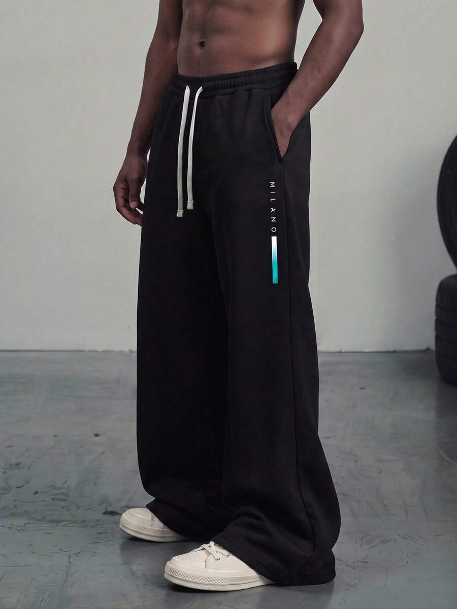 Sport MetroGents Men's Straight Knit Pants, Loose Fit Casual Sweatpants, Versatile For Spring And Autumn - Black - View 1