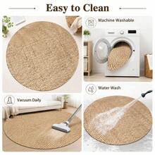 1pc Natural Light Brown Round Woven Texture Mat - Soft Polyester Anti-Slip Backing, Machine Washable, Suitable For Indoor/Outdoor, Living Room, Bedroom, Patio, Modern Home Decor, Spring/Summer Gift, Comfortable Living Room Carpet - Brown - View 6