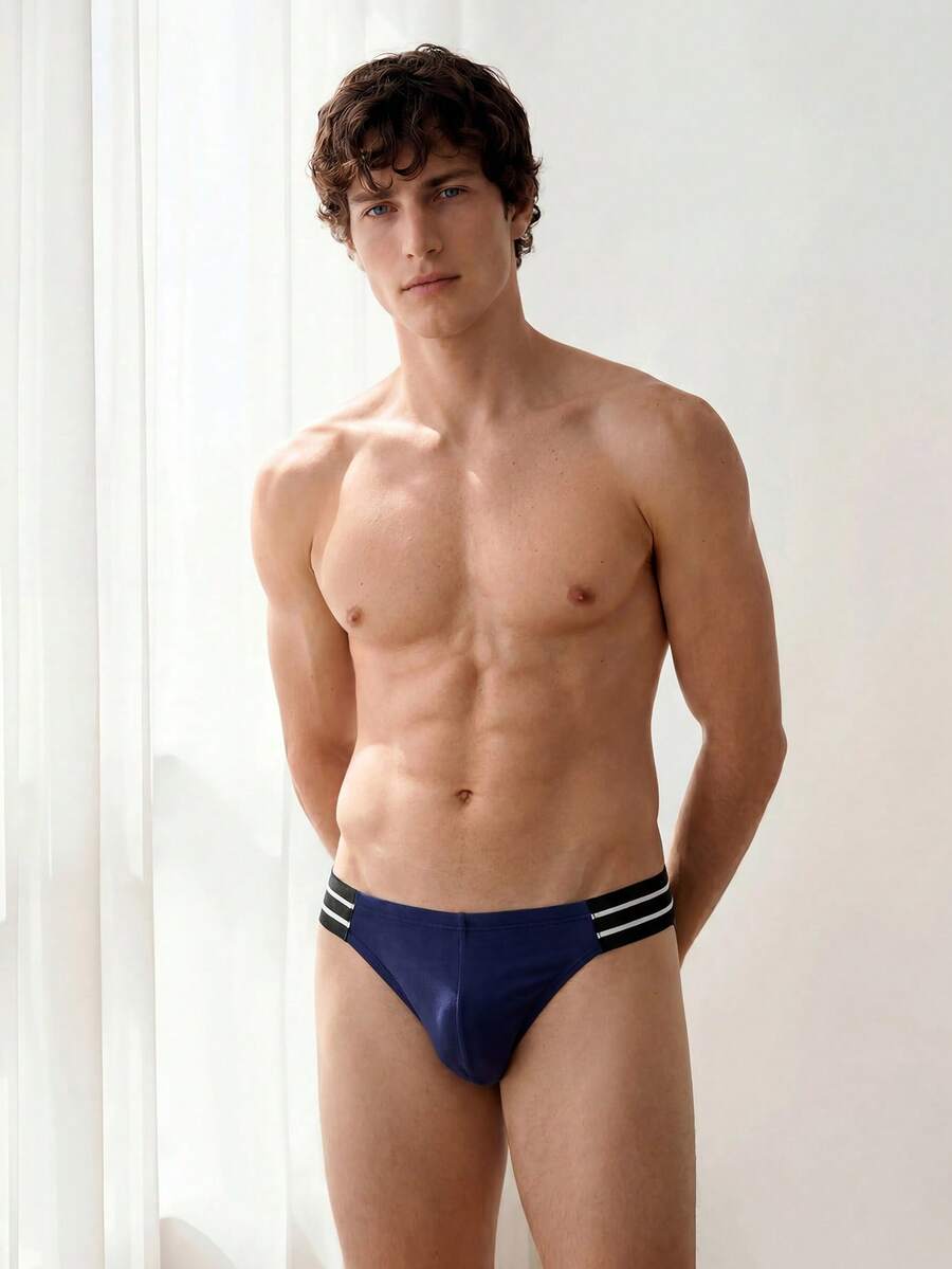 Liftille Men's Solid Color Fashion Briefs, Suitable For Summer Casual - Navy Blue - View 1