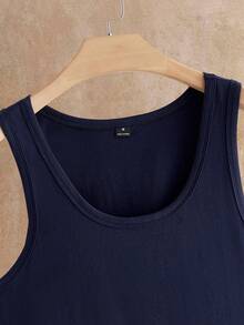 HIMLAND Men's Solid Color Casual Versatile Daily Wear Top - Navy Blue - View 6