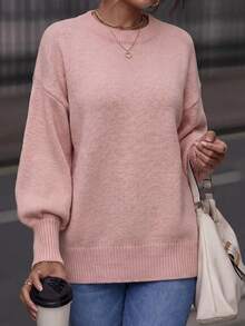 Editum Women's Autumn/Winter New Elegant Casual Round Neck Batwing Sleeve Baby Pink Knit Sweater Suitable For Daily Wear And Outings Travel - Pink - View 4
