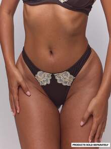 MUSERA Brown Cream Lace Trim Cutout High Leg Thong Knicker - Coffee Brown - View 1