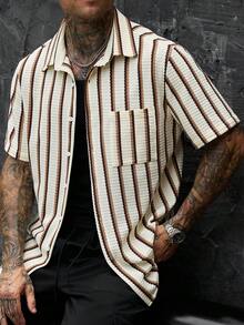 SLATEMANN Camisa de manga corta de punto jacquard de unicolor para hombre - Multicolor - Ver 1