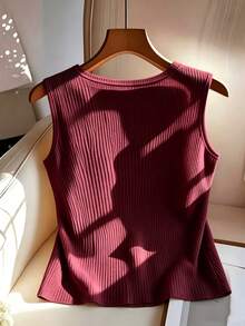 GlowEve CURVE Plus Size Sleeveless Round Neck Front Button Tank Top - Rusty Rose - View 2