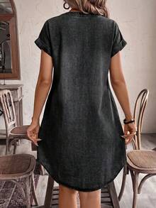 EMERY ROSE EMERY ROSE Vestido de mezclilla casual de verano con botones delanteros para mujer - Negro - Ver 2
