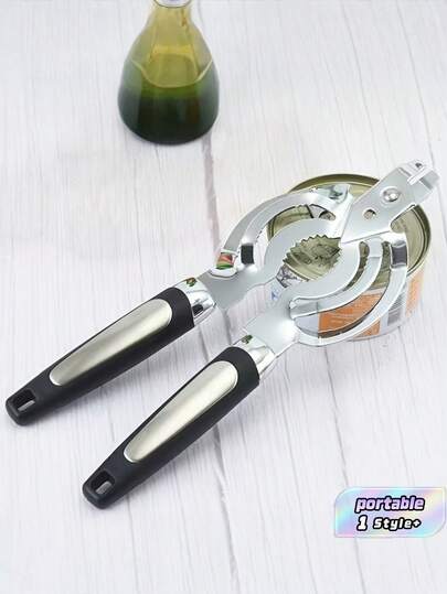 1PC Standard Size Ergonomic Lightweight Can Opener & Bottle Opener With Black Non-Slip Handle, Rust-Proof Stainless Steel Cutting Wheel, Soft Comfort Grip, Compact Portable Design, Ideal Kitchen Gadget For Home, Bar, Party, Daily Use, Camping, BBQ,