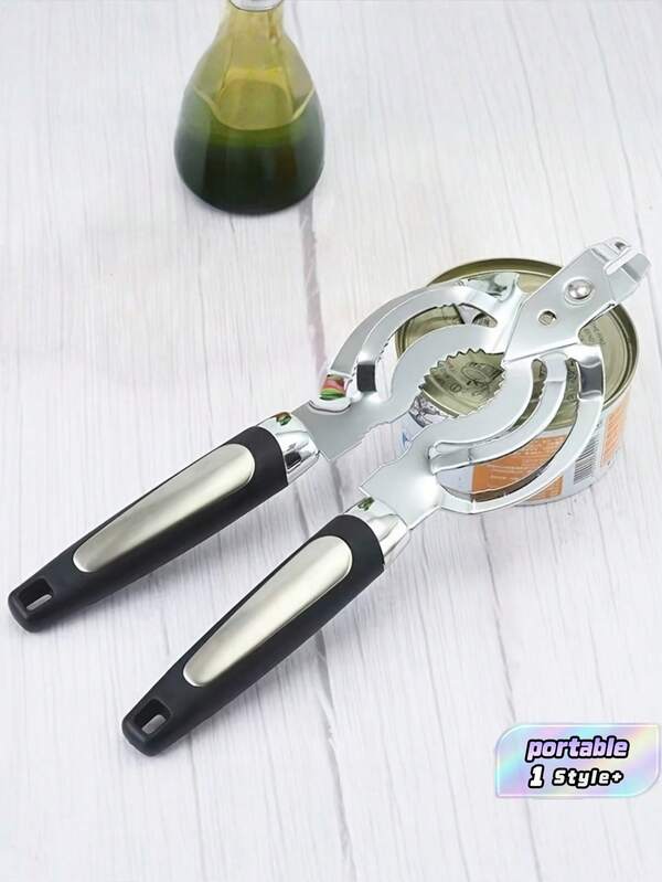 1PC Standard Size Ergonomic Lightweight Can Opener & Bottle Opener With Black Non-Slip Handle, Rust-Proof Stainless Steel Cutting Wheel, Soft Comfort Grip, Compact Portable Design, Ideal Kitchen Gadget For Home, Bar, Party, Daily Use, Camping, BBQ,