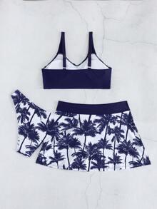 Swim Lushoire 女款夏季海灘棕櫚樹印花休閒比基尼套裝附外罩裙 - 藏蓝色 - 查看 2