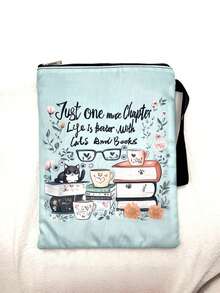 1PC Waterproof Washable Zippered Durable Portable Protective Fits Multiple Books Blue Cat Print Book Sleeve Cover Pouch For Students Teachers Book Lovers School Office Travel Reusable Gift Back To School - multicolor - View 6
