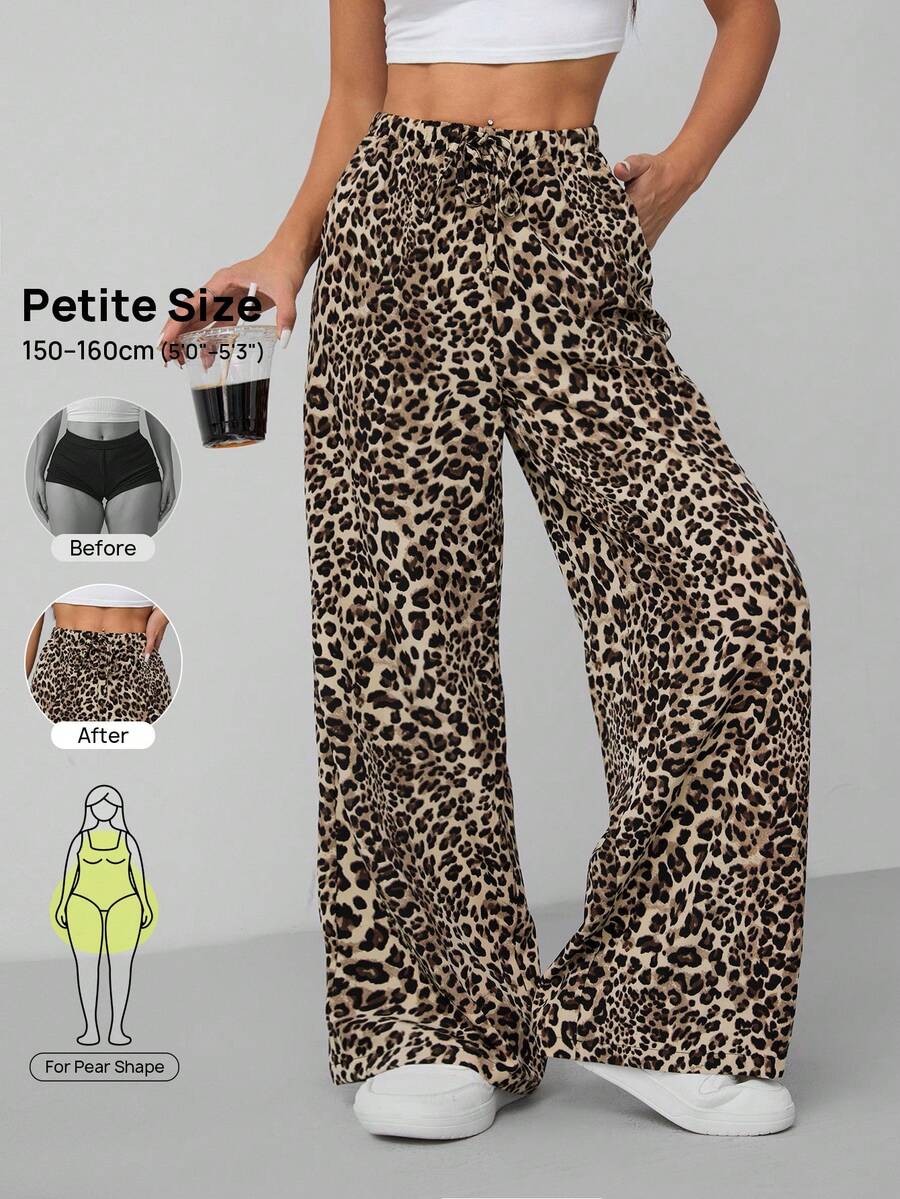Vivamere Leopard Print Women's Wide Leg Trousers ,Petite Women - Multicolor - View 1