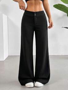 SHEIN EZwear 休閒百搭通勤黑色喇叭褲 - 黑色 - 查看 6
