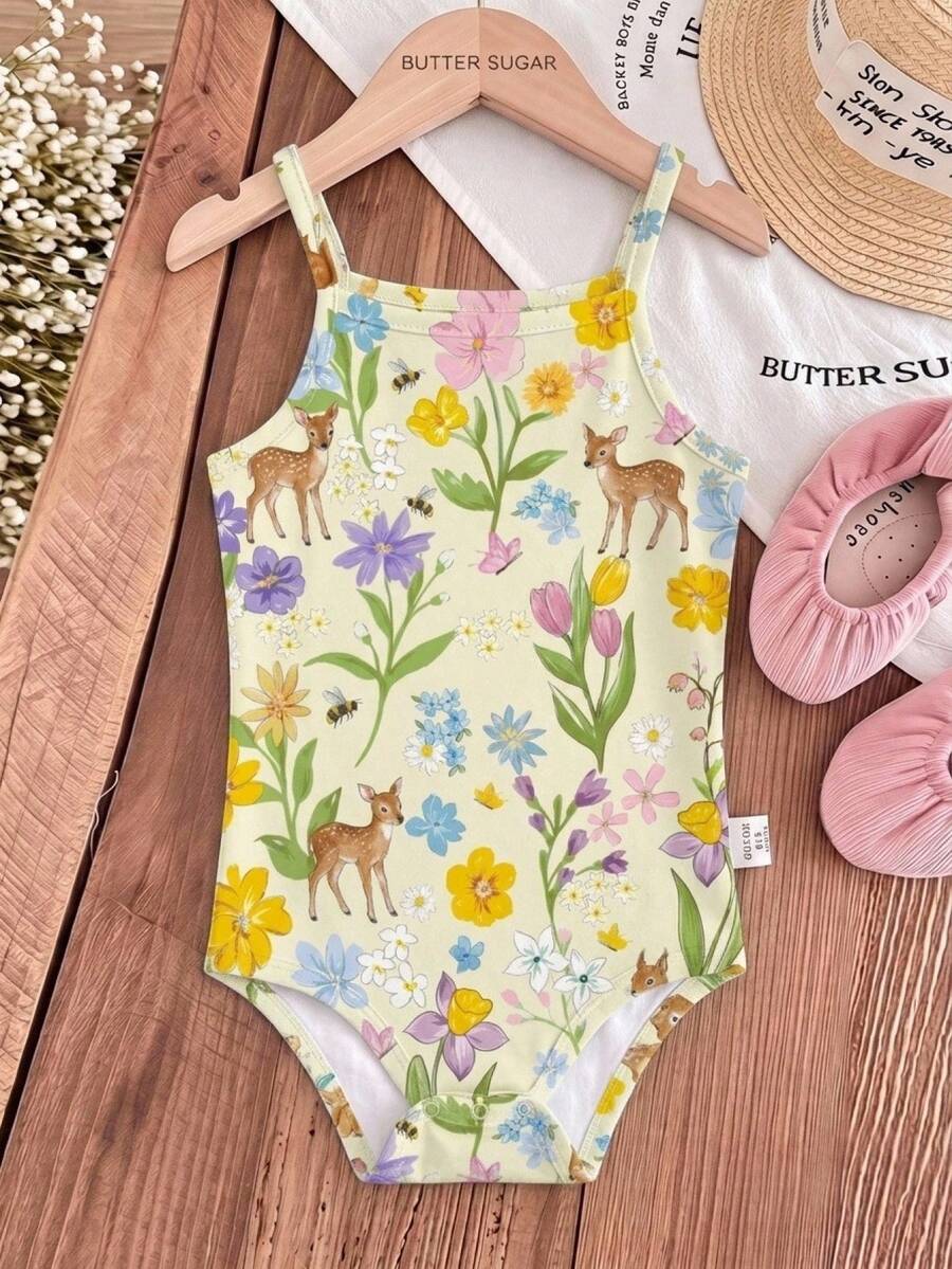 Baby Girl Casual Spaghetti Strap Romper Suitable For Spring And Summer - Multicolor - View 1