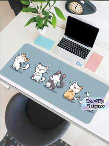 1pc Large NonSlip Rubber Precision Locking Edge Durable Playful Cartoon Cat Dance Blue Desk Mat Gaming Mouse Pad Office Home Computer Setup Cat Lover Gift Large Desk Mat NonSlip Mouse Pad - multicolor - View 1