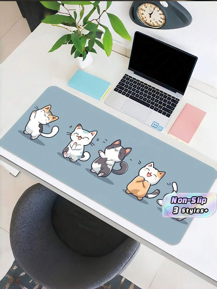 1pc Large NonSlip Rubber Precision Locking Edge Durable Playful Cartoon Cat Dance Blue Desk Mat Gaming Mouse Pad Office Home Computer Setup Cat Lover Gift Large Desk Mat NonSlip Mouse Pad - multicolor - View 1