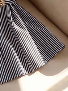 GlowEve CURVE Women's Striped Camisole Top And Shorts Casual Daily Set - Black and White - View 5