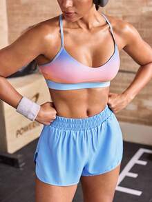 Powerista Ensemble de sport pour femmes avec top licou imprimé dégradé & short - Bleu azur - Voir 4