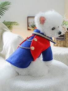 PETSIN 1pc Royal Prince Pet Dress, Cat And Dog Universal Dress, Suitable For Wedding Companion Dress, Christmas Party Retro Noble Style Pet Photo - sapphire blue red - View 4