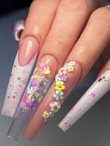 Este Conjunto de Arte de Unhas com 12 Compartimentos de Mistura Aleatória de Flores e Strass é Adequado para Salões de Unhas DIY, Festas na Praia, Férias de Verão e Uso Diário. Ele Apresenta um Brilho Cintilante, Aplicação Fácil, um Efeito 3D Elevado e um Visual. - Multicolorido - Visão 7