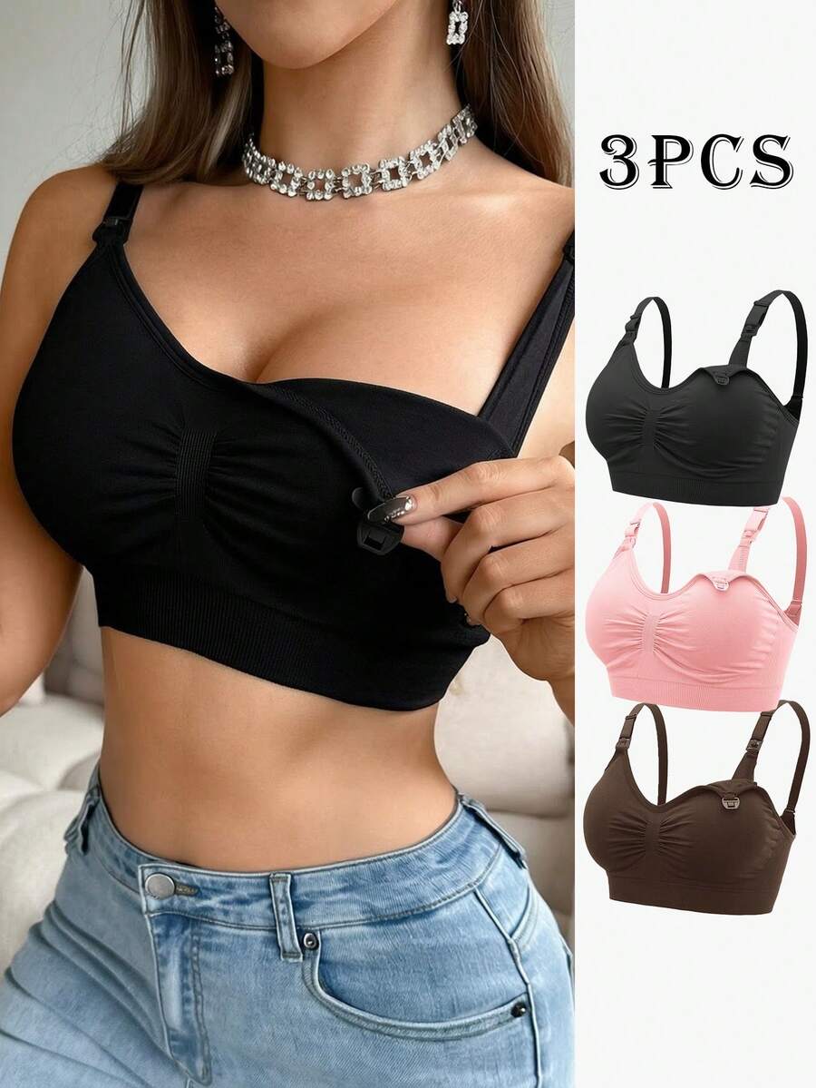 SHEIN 女款 2026 熱銷時尚舒適極簡純色高 CP 值高品質無縫孕婦哺乳內衣 3 件組 - 彩色 - 查看 1