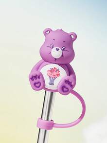 SHEIN X Care Bears 1pc Silicone Bear Pattern Straw Cover (Straw Not Included),Cheer Bear, Gifts - Purple - View 1