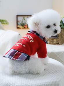 PETSIN 1 Piece Retro Plaid Lapel Patchwork Red Pet Hoodie, Embroidered Camera Small Cat And Dog Retro Style Clothes - Red - View 6