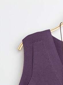 EMERY ROSE Plus Size Women's Solid Color Single-Breasted Casual Daily Knit Vest - Mauve Purple - View 4