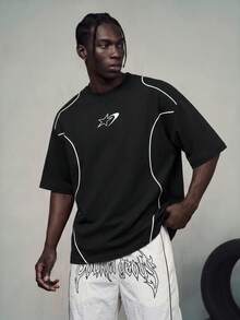 Sport MetroGents Men's 1pc Contrast Trim Star Print Sports T-Shirt, Gym Black - Black - View 1