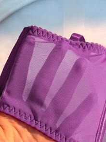 Crystal Vow 2pcs Embroidered Patchwork Satin + Mesh Underwire Bra & Panty Set - Purple - View 4