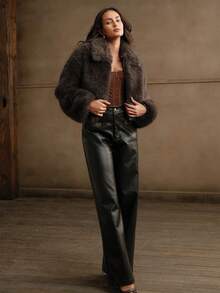 Anewsta Chaqueta casual con cremallera y cuello esponjoso - Marrón - Ver 4