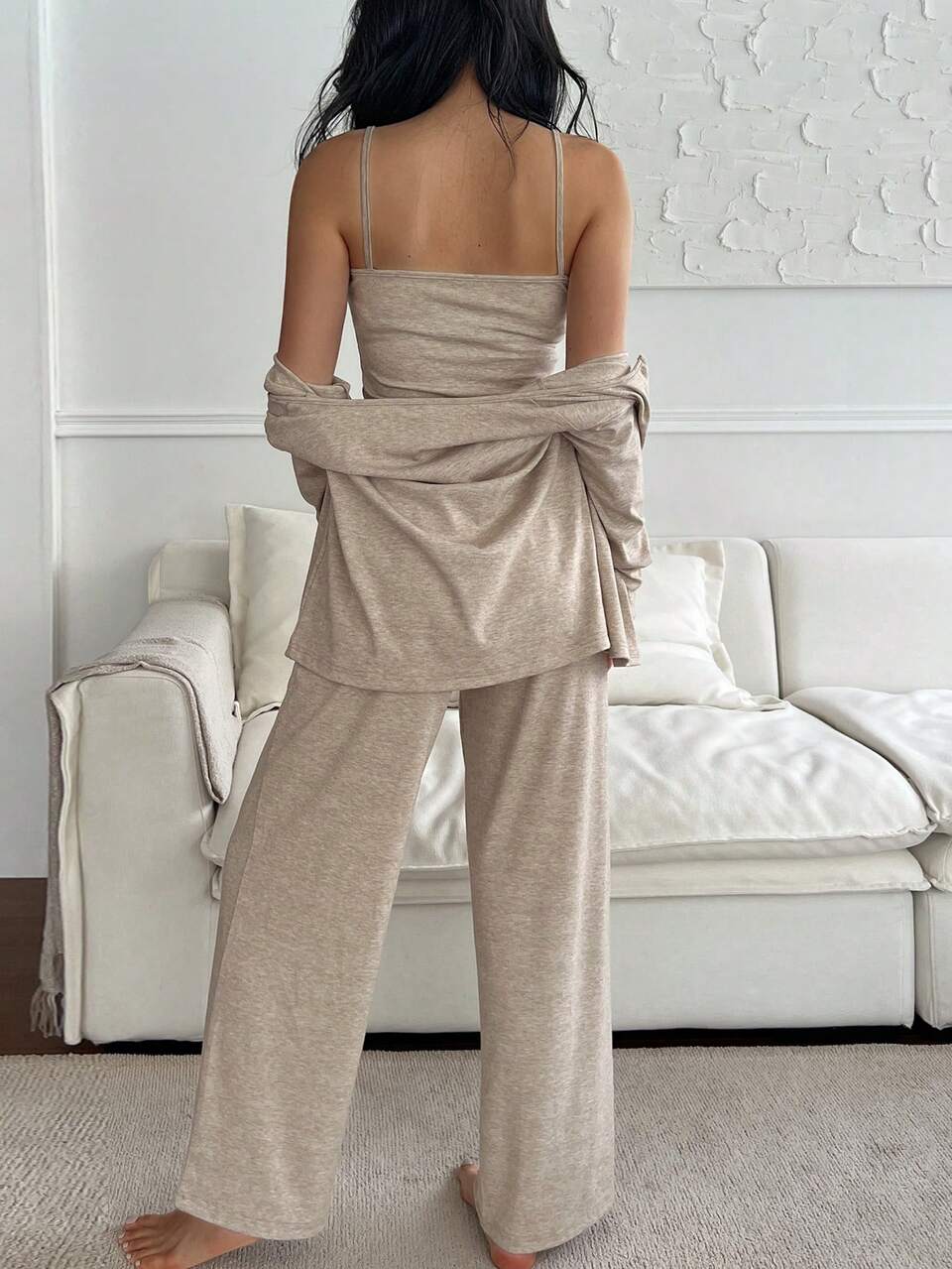Women's Versatile Lace Patchwork Camisole Top And Casual Long Pants With Button Long Sleeve Shirt Pajama Set Fall