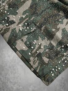 Manfinity EMRG Men's Camouflage Pattern Rhinestone Decorated Casual Denim Cargo Shorts - Army Green - View 5