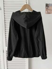 SHEIN Tween Girls Black Woven Hooded Casual Autumn Jacket - Black - View 4