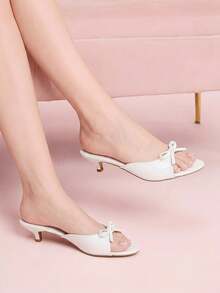 CUCCOO DOLLMOD Women's Shoes, Summer Gentle Style Sweet Style, White, Bow Stiletto, Slippers Kitten Heels - White - View 1