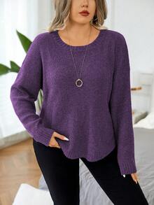 Elenzga Plus Size Casual Versatile Long Sleeve Pullover Sweater For Daily Wear - Purple - View 5