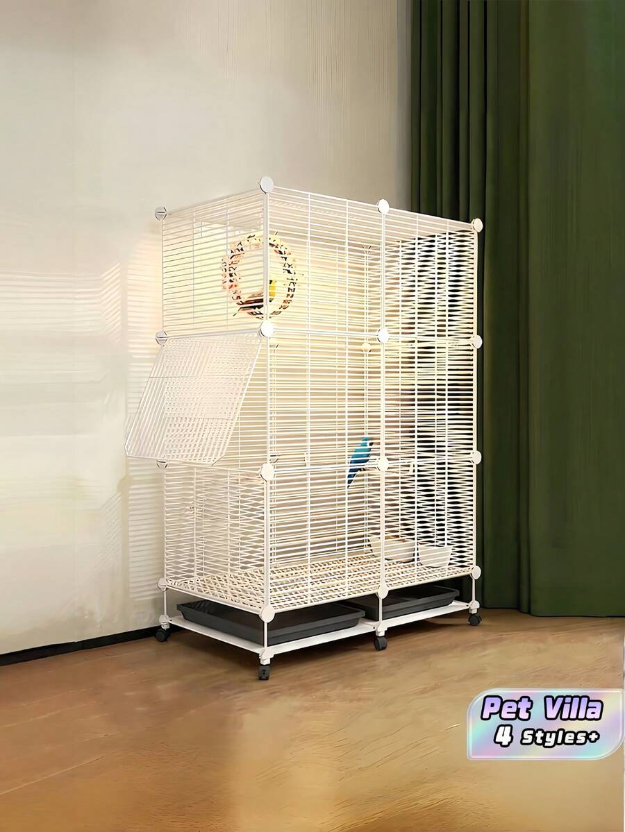 1pc Large Bird Cage Wrought Iron Indoor Aviary For Parakeet Budgie Cockatiel Conure Lovebird Finch Canary With Rolling Stand Removable Tray Easy Assembly Durable Rust Resistant 4 Wheels Pet Villa Home Use Gift - Assembled Version - View 1