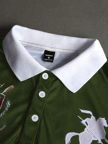 STYNVO 男士字母騎士印花休閒日常短袖 Polo 衫 - 軍綠色 - 查看 3