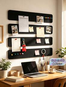 4PCS High Density Self Adhesive Felt Bulletin Board Strips Easy Install No Damage Wall Removable Pin Board For Notes Photos Schedule Office Wall Decor With 12 Free Staplers Random Color - A - View 1