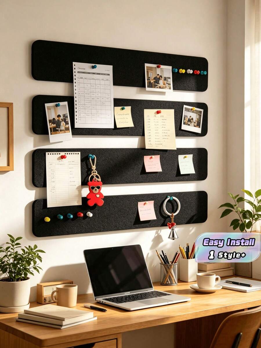 4PCS High Density Self Adhesive Felt Bulletin Board Strips Easy Install No Damage Wall Removable Pin Board For Notes Photos Schedule Office Wall Decor With 12 Free Staplers Random Color - A - View 1