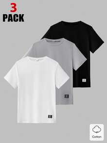 SHEIN 3件組男孩大童圓領套頭短袖拼接裝飾上衣 春夏款 - 彩色 - 查看 1