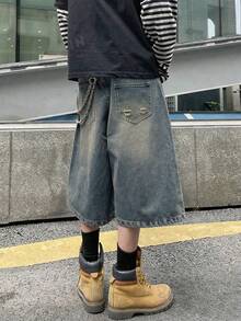 PAVTROS 男士寬鬆休閒百搭牛仔短褲，附口袋 - 霧霾藍 - View 2