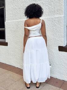 Alexandranx Ruffle Skirt Boho Long Skirt Break Solid Frill Trim Ruffle Hem Skirt White - White - View 3