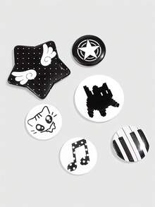 ROMWE Kawaii 6件組可愛黑貓翅膀圖案胸針，裝飾針章，適合返校季、音樂節、生日與節日的完美禮物 - 彩色I - 查看 3