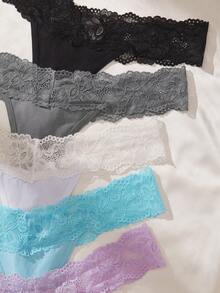 SHEIN 5件/包 女款蕾絲腰帶丁字褲 - 彩色 - 查看 6