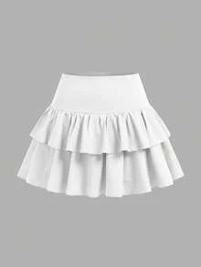 Girlism Tween女孩黑色內搭褲雙層荷葉邊迷你裙，瑜伽休閒運動校園開學裙 - 白色 - 查看 6