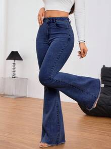 SHEIN Tall 女款休閒水洗修身喇叭牛仔褲，適合高個女性 - 深色水洗藍 - 查看 8